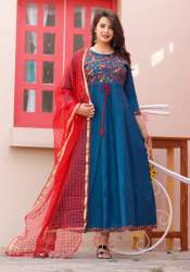 Rayon Embroidered Long Gown With Dupatta