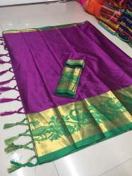 Jacquard Silk Saree With Heavy Border by Queenswear Creation