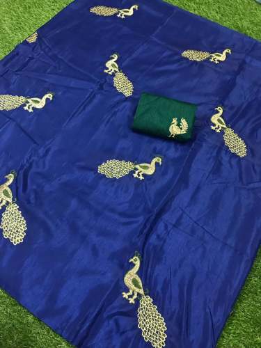 sanna silk peacock embroidery saree by R C Creation