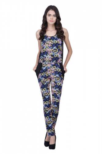 Black Leaf Print Jumpsuit - 3122