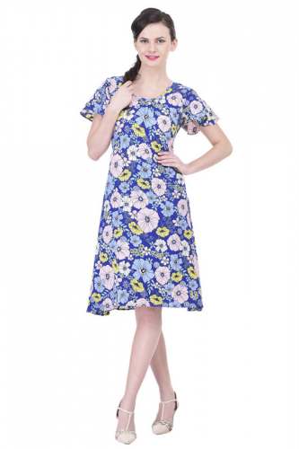 Blue Floral Print Dress-3078