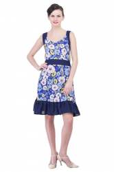 Blue Flower Print Dress -3079