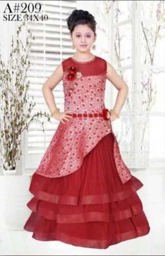 Designer Harsha Brand Kids Girls Red Sleeveless Gown