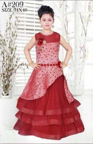 Designer Harsha Brand Kids Girls Red Sleeveless Gown by Harsha Garments