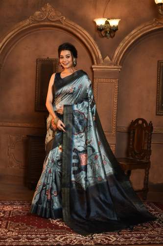 classic Kalamkari Print Soft Ghicha Tussar Silk Saree