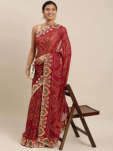 Darbari Style Georgette Bandhani Saree with Work Border All Over 