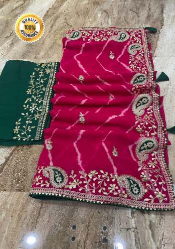 Latest Rani Pink Georgette Leheriya Saree 