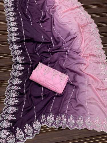 stylist  sequins embroidery work chinon silk saree 