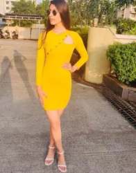 Trendy Yellow Body Cone Dress 