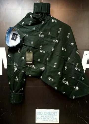 Slim Fit Dark Green Printed Shirt  by Mafiya