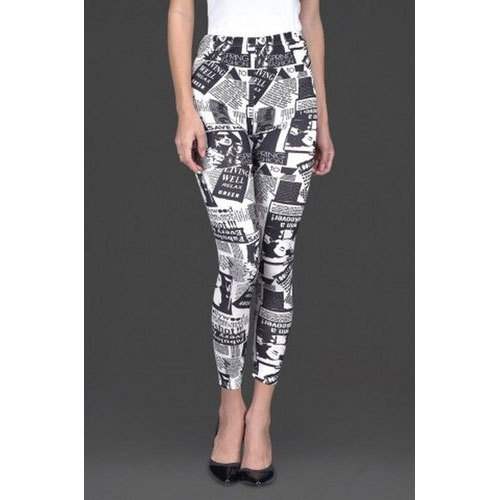 Black And White Cotton Printed Lycra Legging