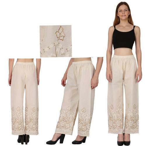 Floral Embroidered Cotton Palazzo