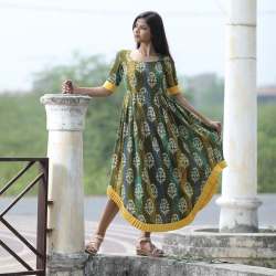 AW-530 mahendi yellow pleated kurti