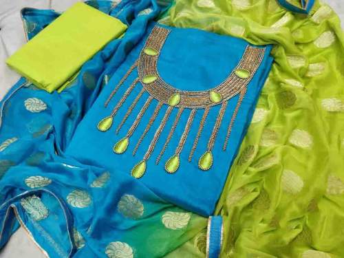 Velvet butt chanderi silk suit
