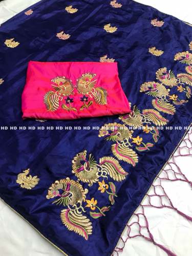 Elephants Embroidery Work  saree