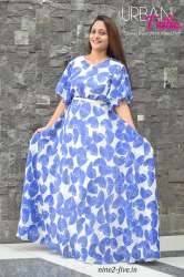 Butterfly Print Polymoss Floor Length Long Dress