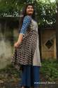  Geometric Print Cotton Blue Brown A Line Kurti thumb 1