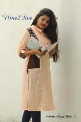 Light Peach Cotton With Mandarin Collar Kurti