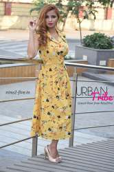 Mango Colour Floral Print Polymoss Midi Dress