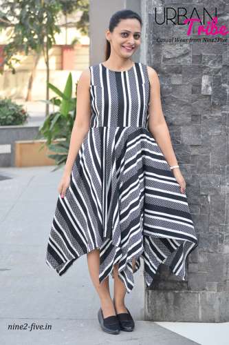 Nine2Five Black Striped Handkerchief Short Dress.