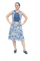 Nine2Five Blue Floral Printed Chiffon  Short Dress