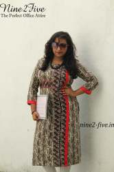 Nine2Five Brown Printed Straight Fit  Kurti.