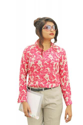 Nine2Five Cherry Red  Printed Crepe Formal Shirt