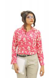 Nine2Five Cherry Red  Printed Crepe Formal Shirt