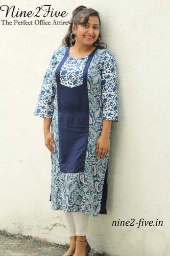 Nine2Five  Cotton Navy Blue  Straight Fit Kurti by MSL Apparels Pvt Ltd