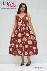 Nine2Five Maroon Printed Rayon Cotton Midi Dress