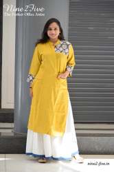 Nine2Five Mustard Color Cotton  Pocket  Kurti