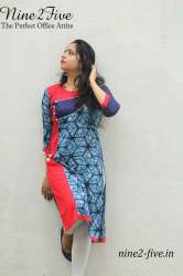 Nine2Five Navy Blue  Cotton  Straight Fit Kurti.