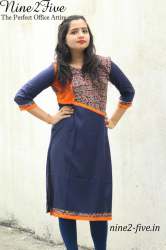 Nine2Five Navy Blue Rayon Cotton, Floral Print.