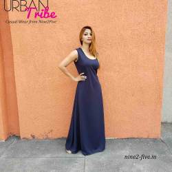Nine2Five Navy Blue Scuba Long Dress