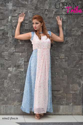 Nine2Five Off White Floral  Sleeveless Long Dress.