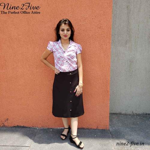 Nine2Five Pink Checked Rayon Cotton Pleated Shirt by MSL Apparels Pvt Ltd