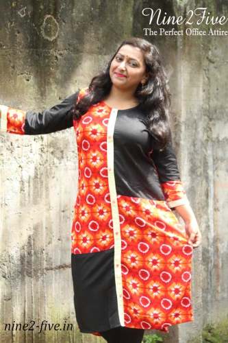 Nine2Five Printed  Black Rayon Cotton  Kurti