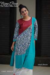 Nine2Five Printed Rayon Cotton Straight Kurti.