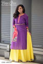 Nine2Five Purple Cotton Kurti  Cold Shoulder Kurti