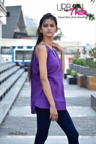 Nine2Five Purple Cotton Top.  by MSL Apparels Pvt Ltd