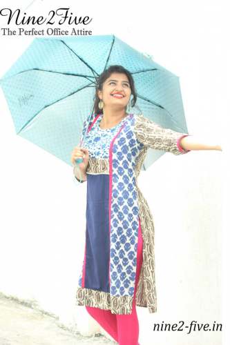 Nine2Five Rayon Cotton Straight Fit Kurti.
