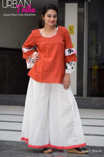 Nine2Five Rust Cotton Layered Sleeves Top