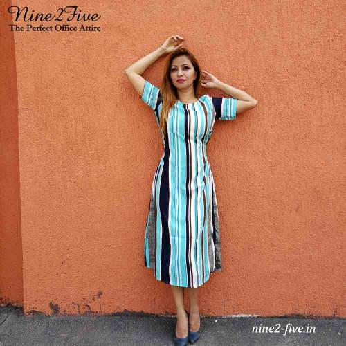 Nine2Five Turquoise Striped Formal Midi.