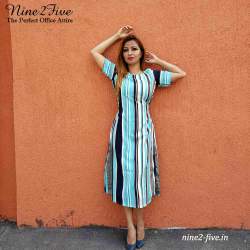 Nine2Five Turquoise Striped Formal Midi.