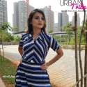 Nine2Five White Blue Striped Polymoss Midi Dress.