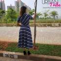 Nine2Five White Blue Striped Polymoss Midi Dress. thumb 1