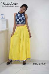 Nine2Five Yellow Rayon Cotton Palazzo.