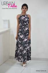 Pink Grey Polymoss Shoulderless Floor Length Dress