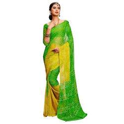 Green and Yellow Bandhani saree