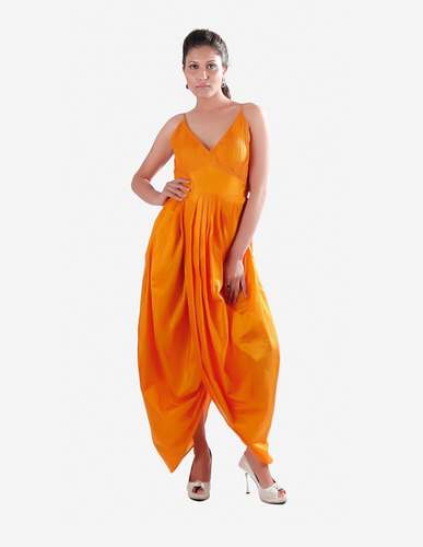 Orange Dhoti Style Jumpsuit  by Godwit Khadi